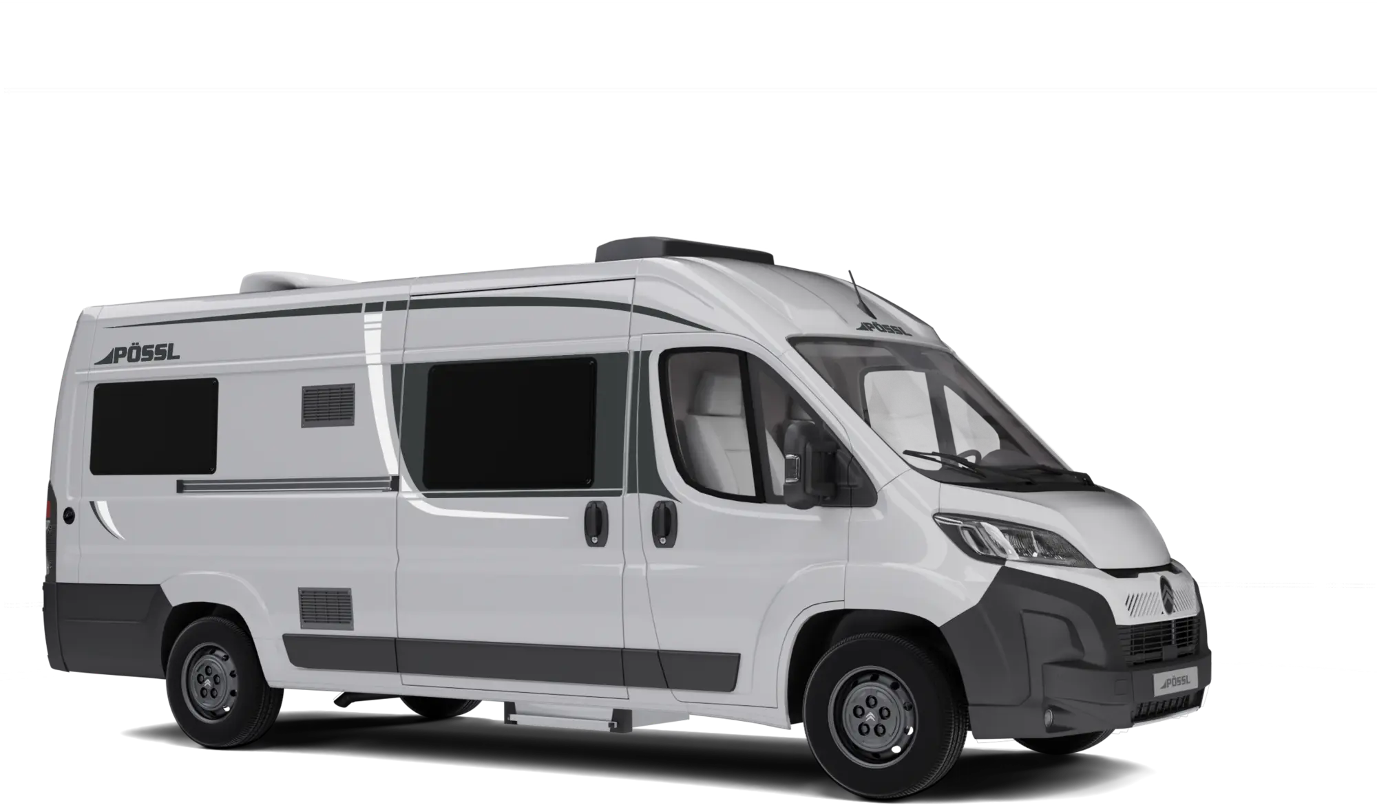 Exterieur kleur wit van en Pössl buscamper
