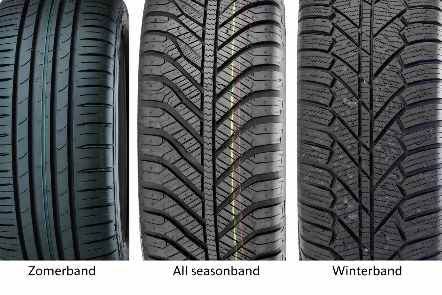 Camperbanden zomer winter allseason Zomerbanden, winterbanden en all season banden voor campers afgebeeld.